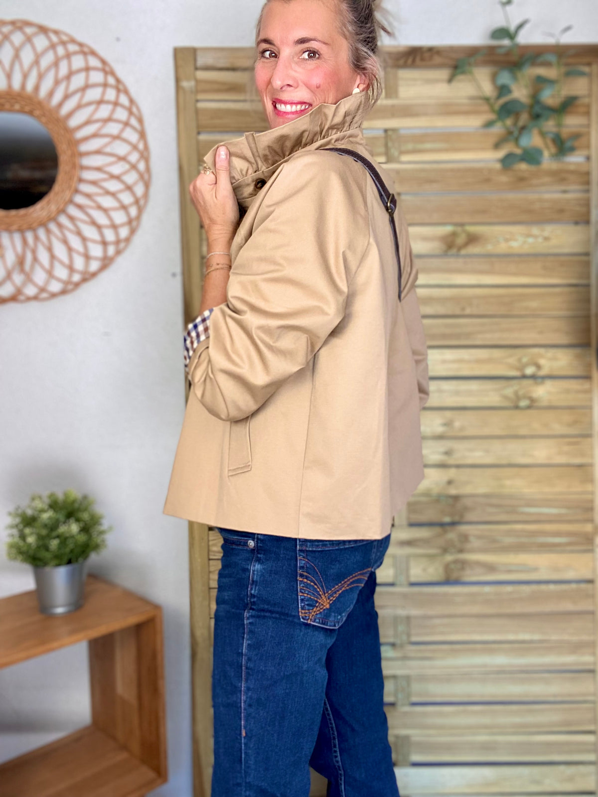 Veste Trench col victorien doublure carreaux - VICTORIA Beige Taupe