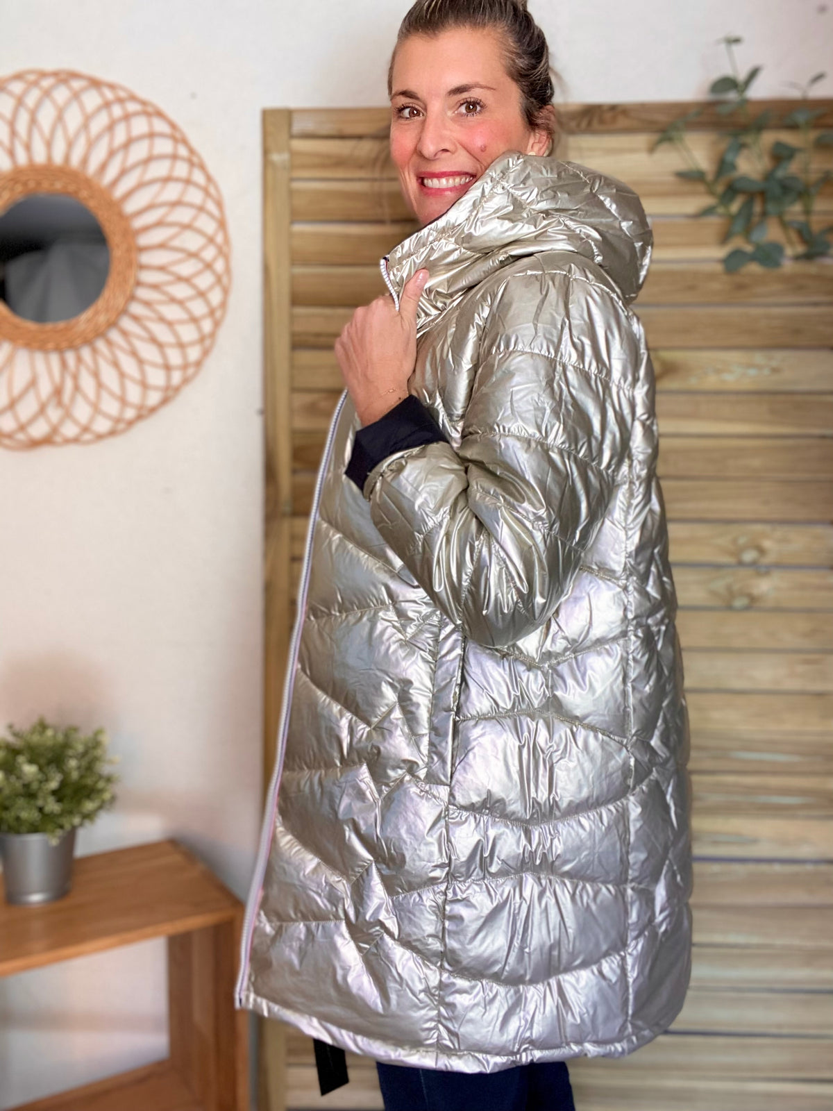 LAURA JO - Doudoune réversible imperméable longue INÈS - Noir / Doré - FIN DE SÉRIE