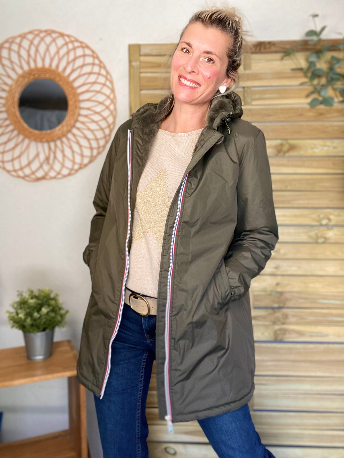 LAURA JO - Parka Imperméable LOUISE LONG fourré - Kaki
