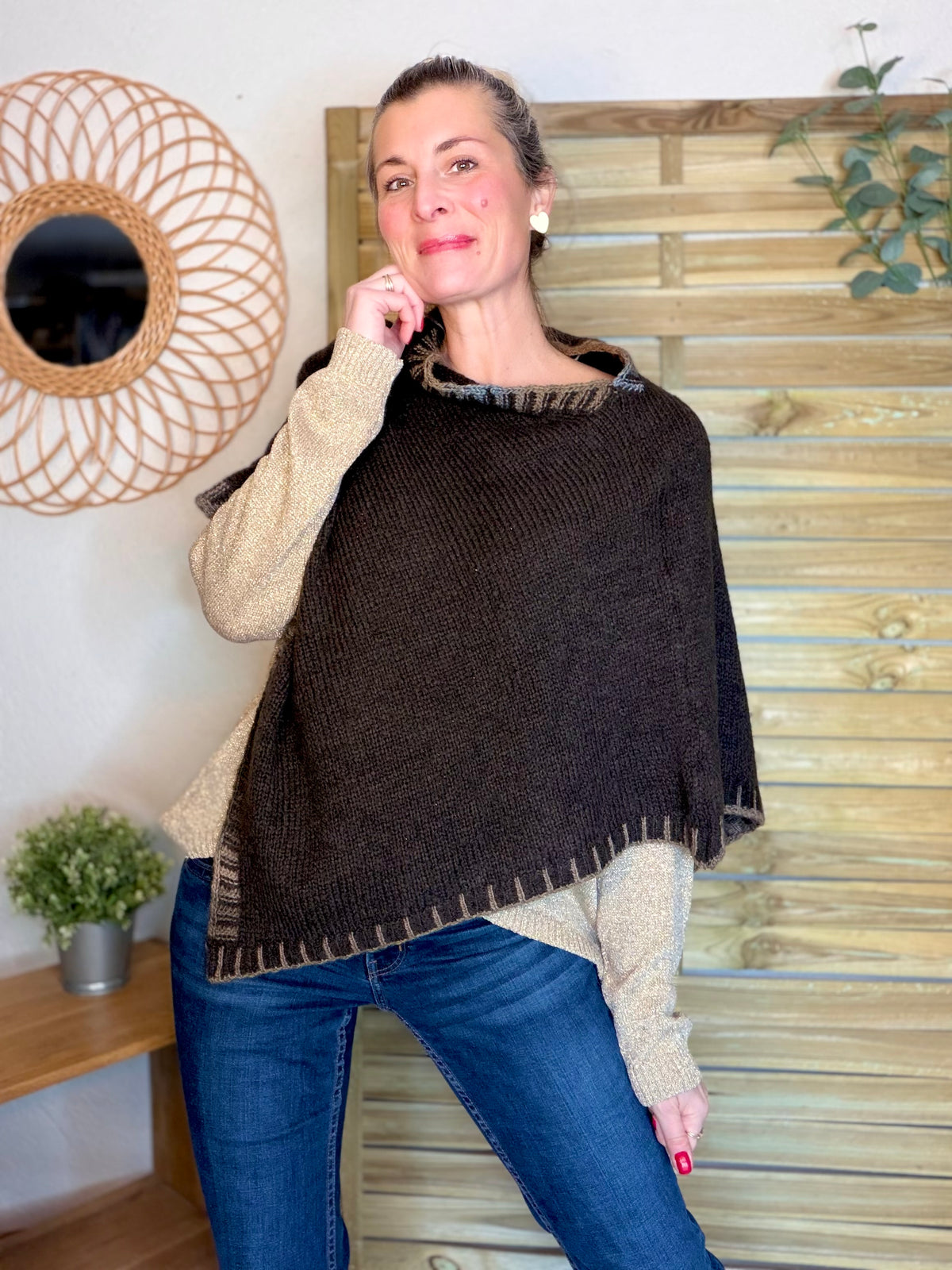 Poncho asymétrique GISÈLE - Choco