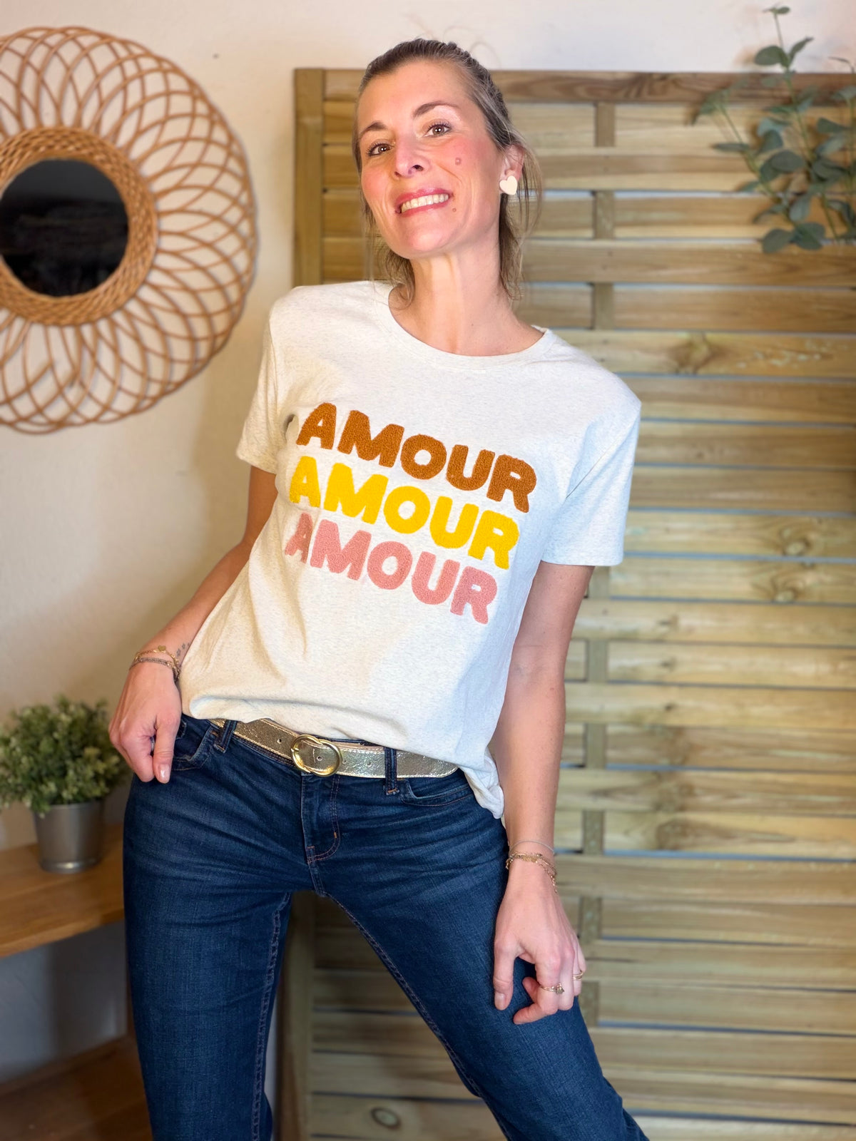 Tee shirt 3 x amour LÉA Beige - FIN DE SÉRIE