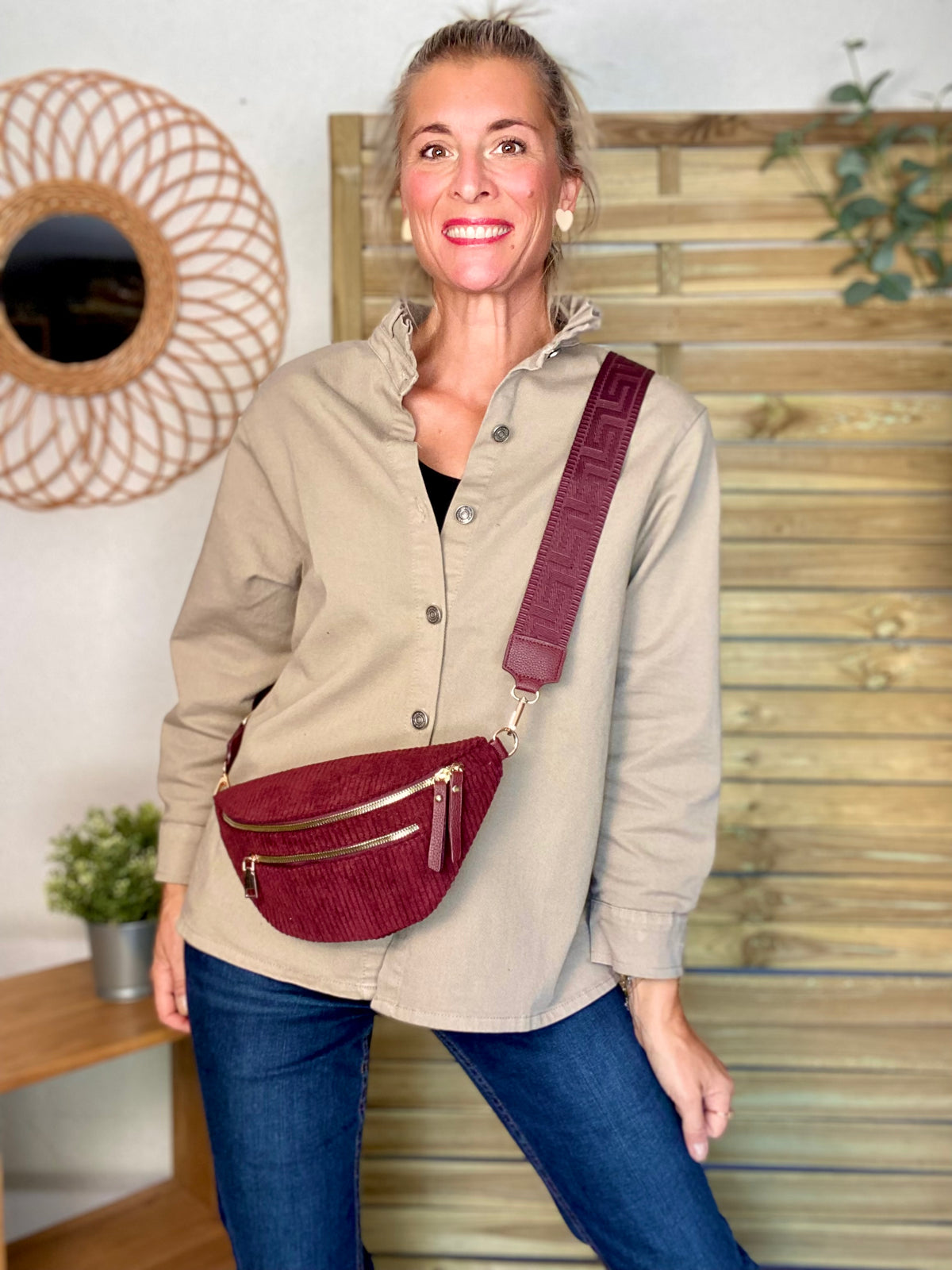 Veste / Chemise en coton, col victorien volanté Beige taupe LISON