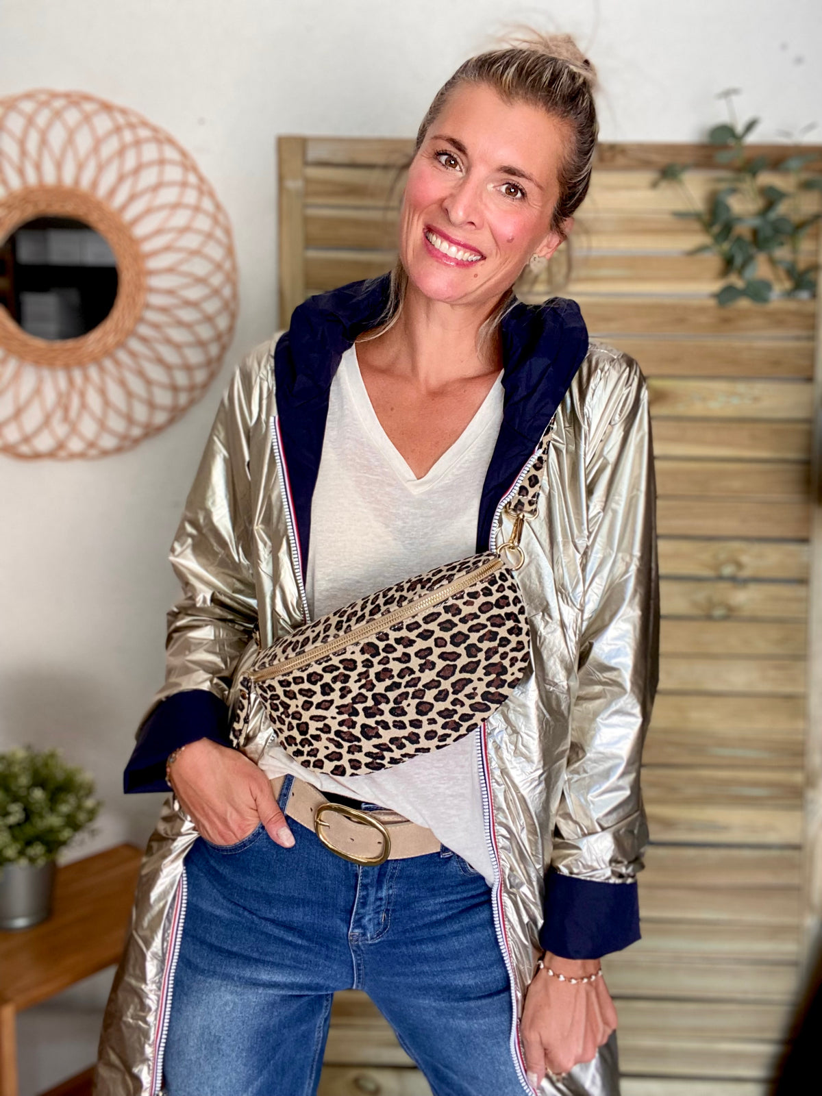 LAURA JO - Imperméable réversible rembourré LOUISON LONG - Marine/Doré