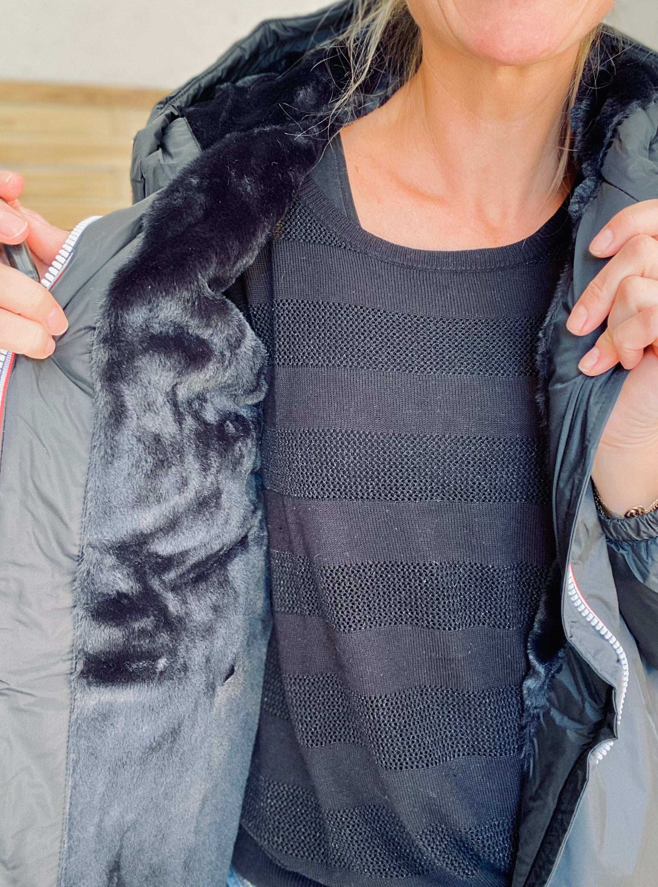 LAURA JO - Parka Imperméable THELMA MI-LONG fourré - Noir