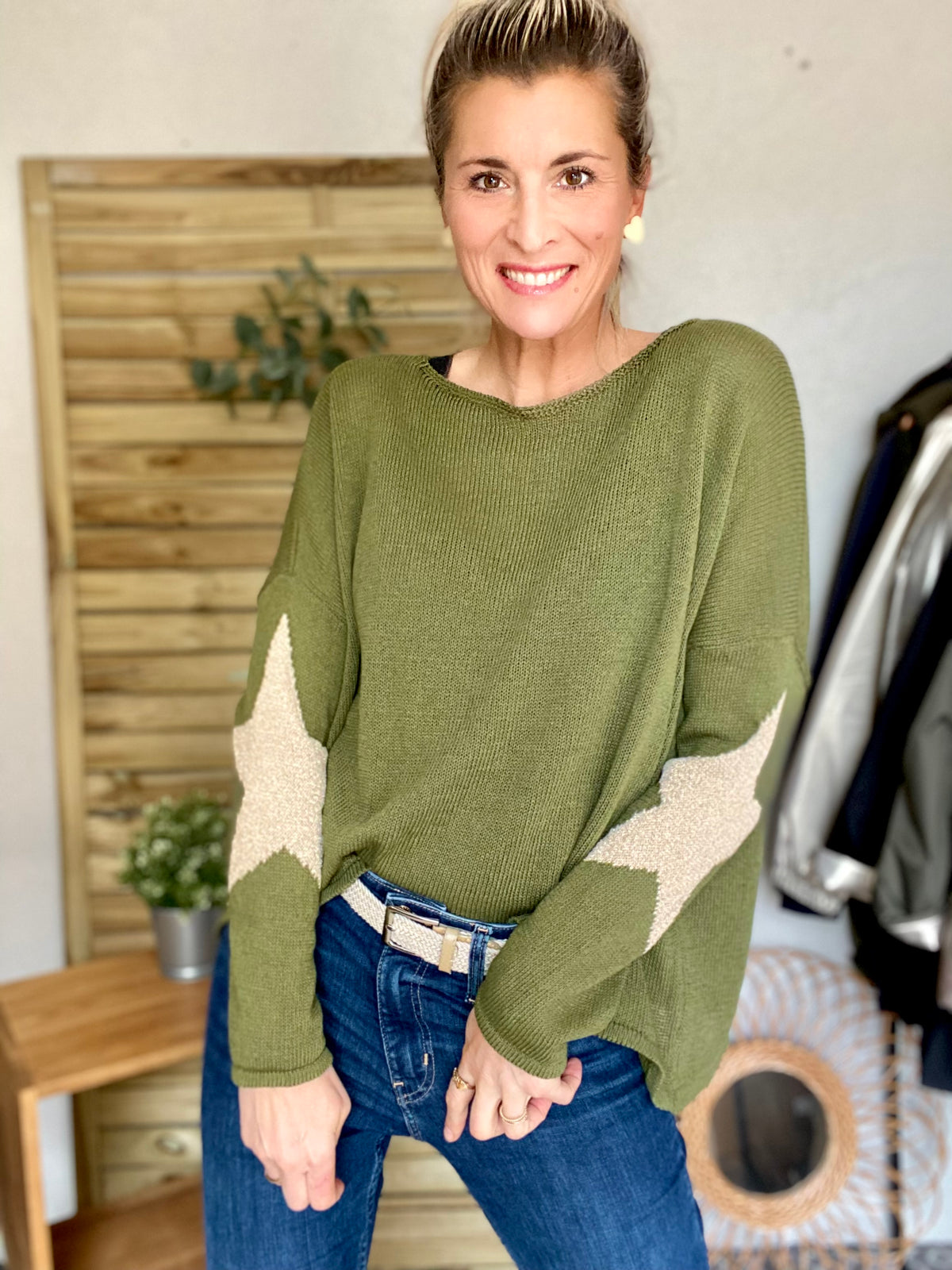 Pull Oversize étoiles dorées ⭐️ ALBA - Kaki - FIN DE SÉRIE