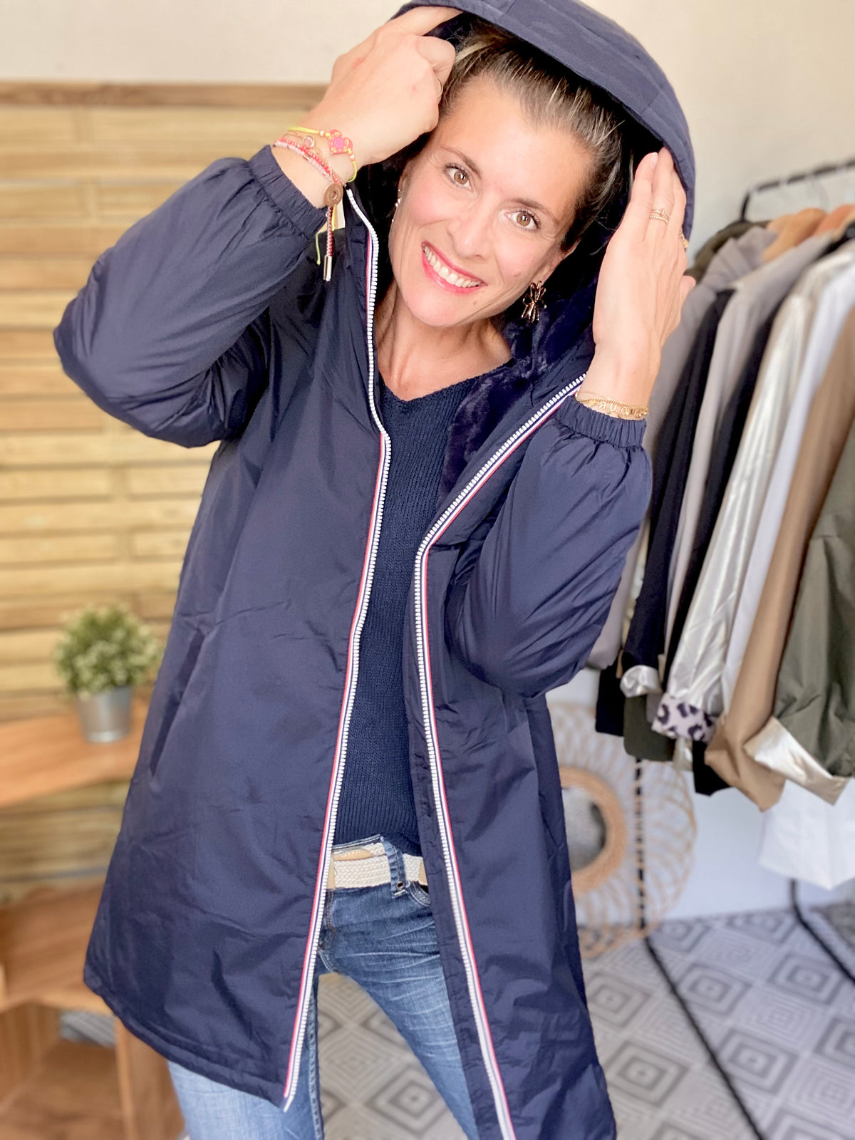 LAURA JO - Parka Imperméable THELMA LONG fourrée - Bleu marine • DÉSTOCKAGE sur Taille XL