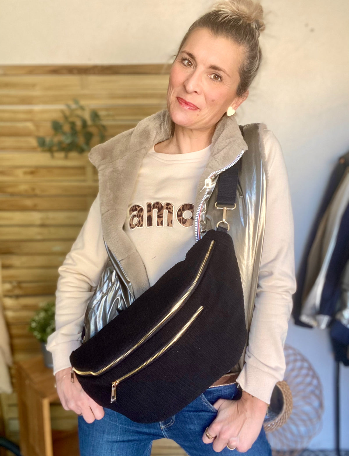 Sac banane XXL Velours côtelé Ciao Boum MOLLY -  Noir
