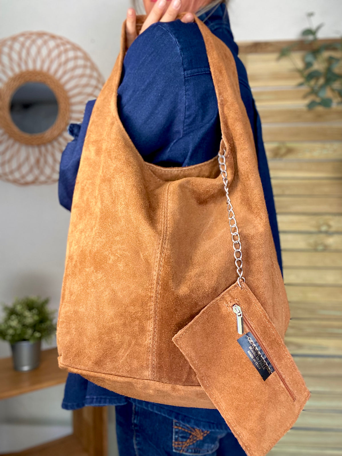 Sac cabas hobo cuir daim MARLON - Camel