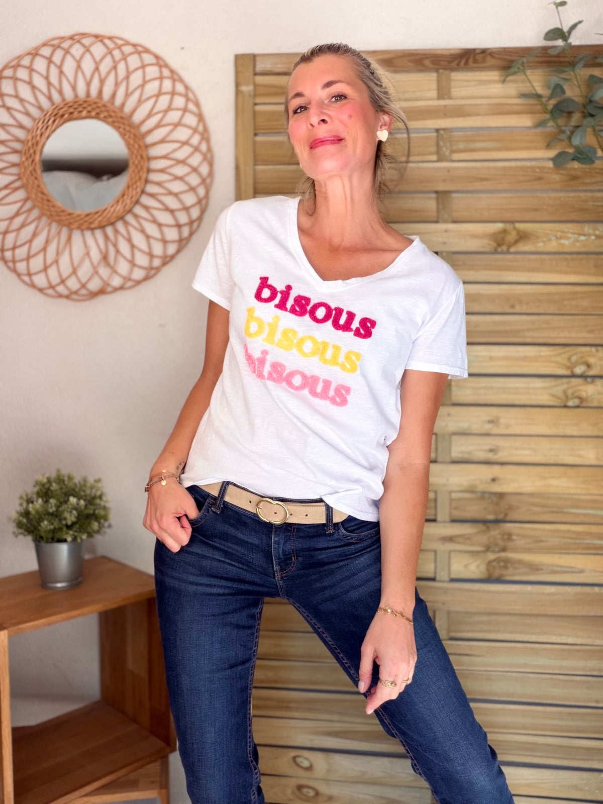 Tee shirt col V bisous ISAURE - FIN DE SÉRIE
