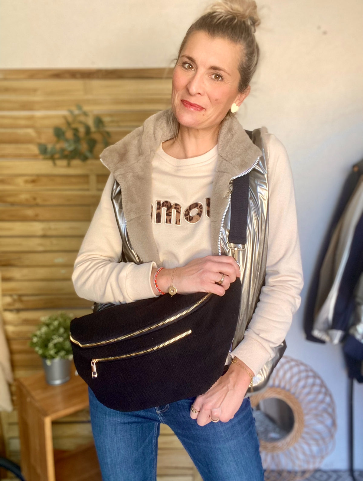 Sac banane XXL Velours côtelé Ciao Boum MOLLY -  Noir