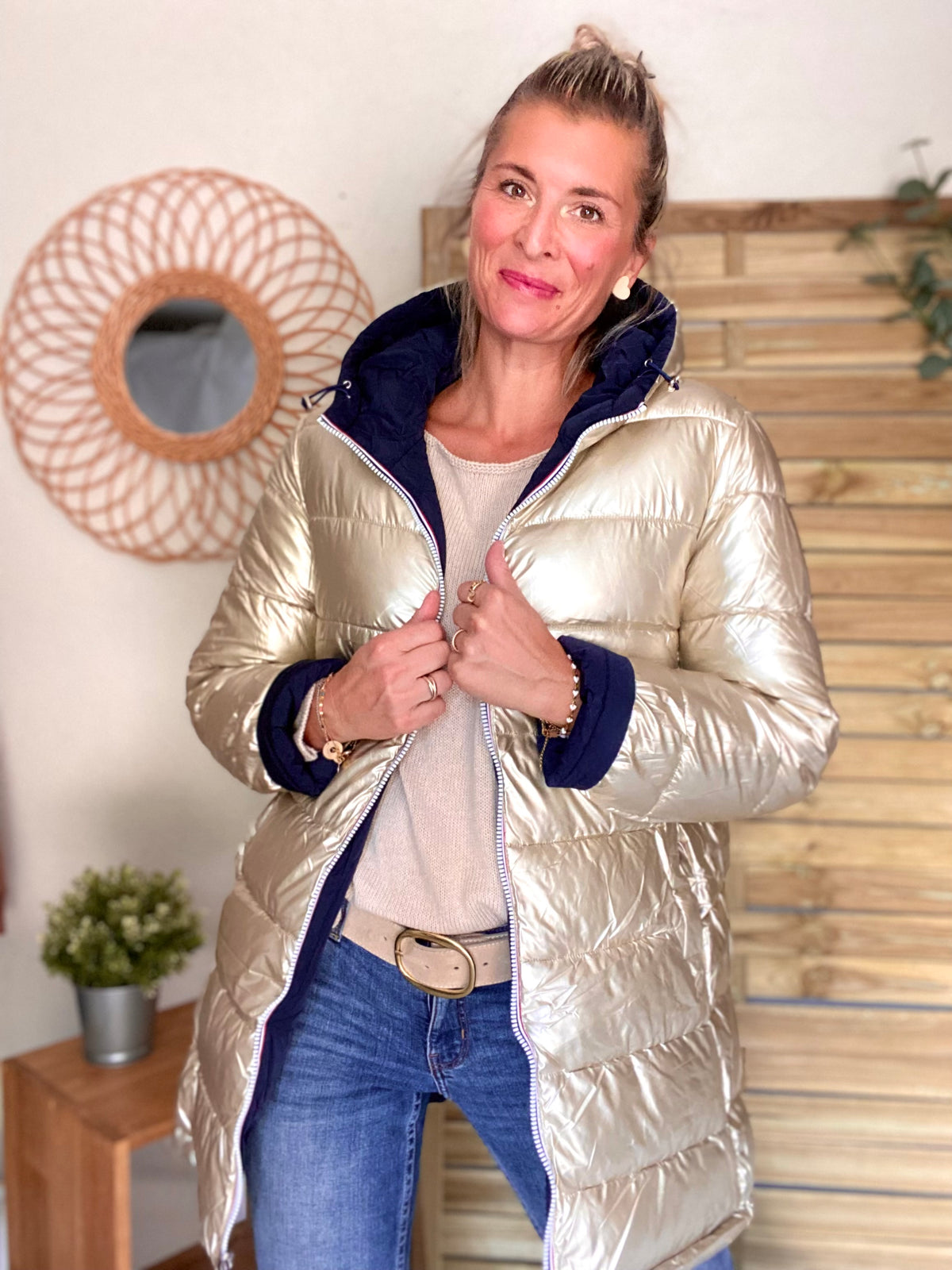 Doudoune imperméable réversible ANGÈLE LONG - Bleu marine - MELYA MELODY