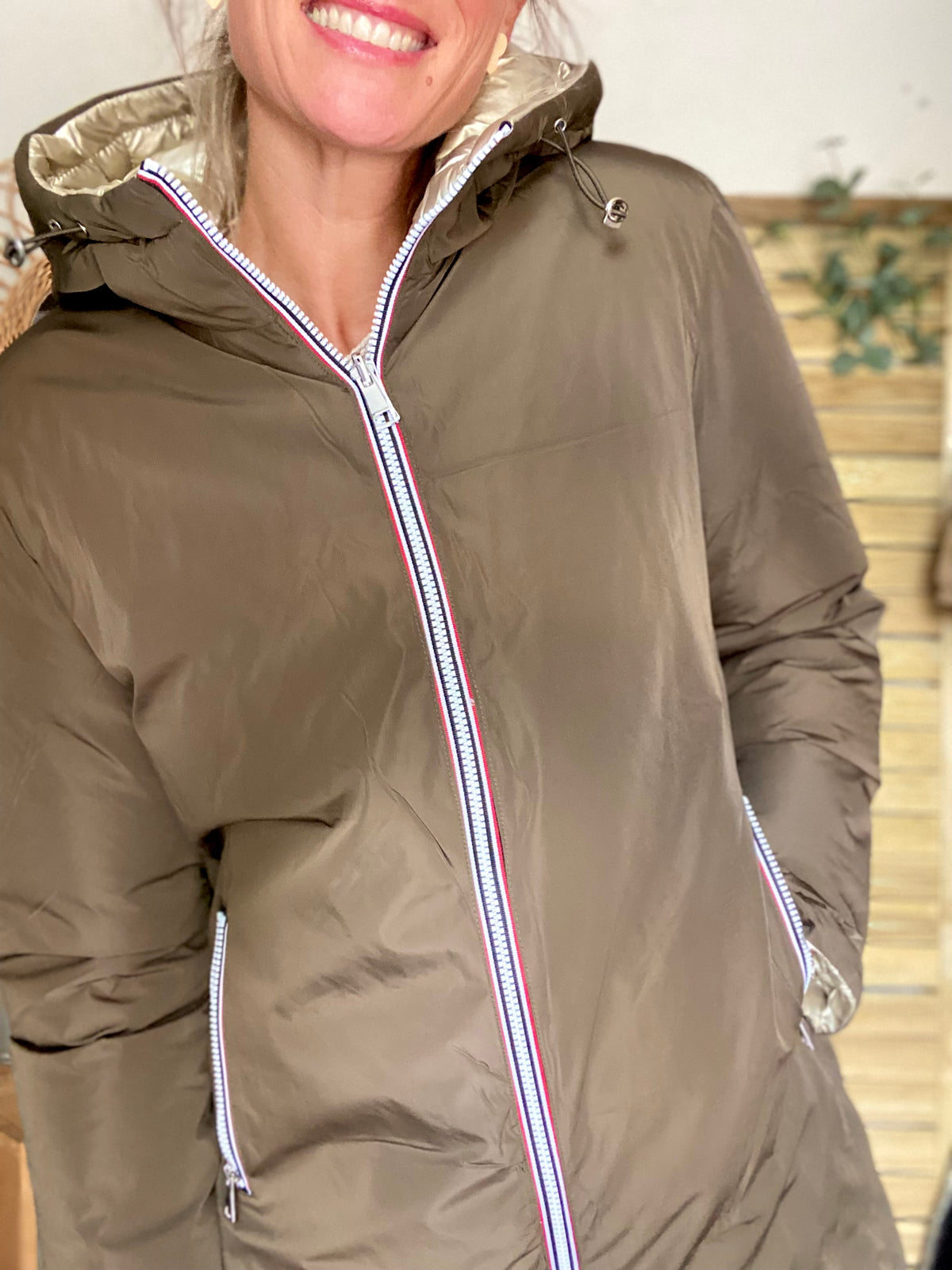 Doudoune imperméable réversible ANGÈLE LONG - Kaki - MELYA MELODY