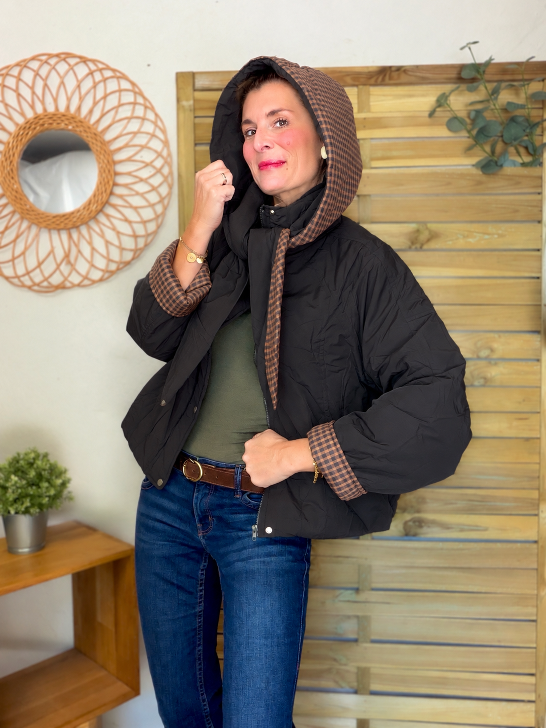 Veste matelassée capuche amovible réversible ODILE Noir