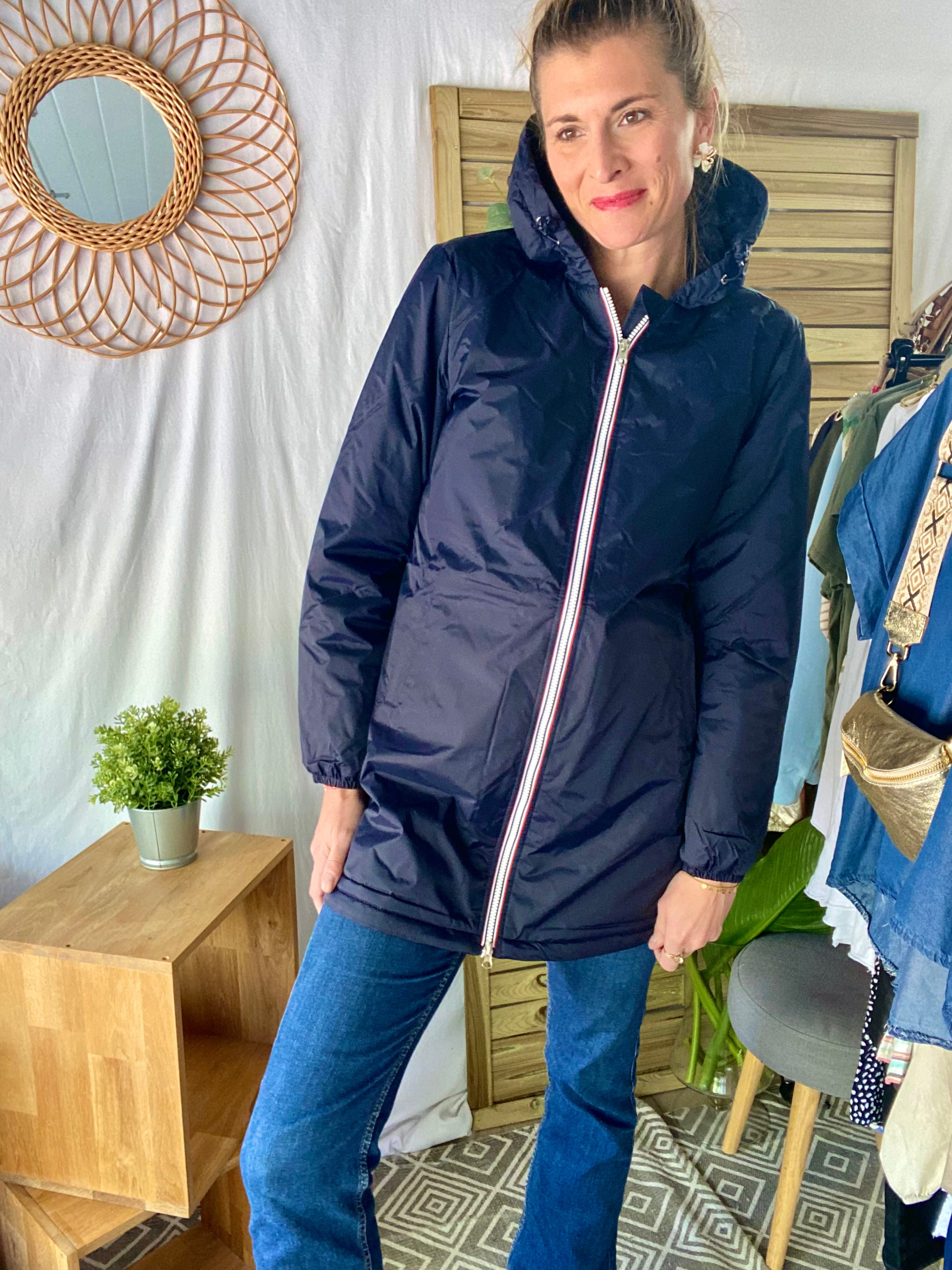 LAURA JO - Parka Imperméable LOUISE LONG fourré - Bleu Marine • DÉSTOCKAGE Taille S