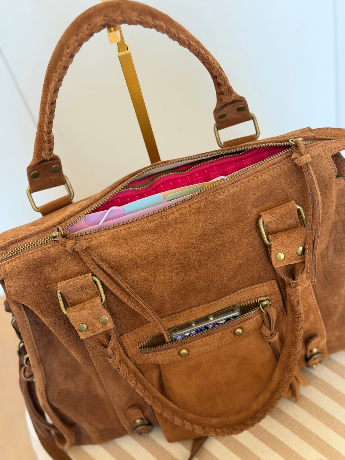 Sac cabas XL en cuir daim • HUNTER Camel