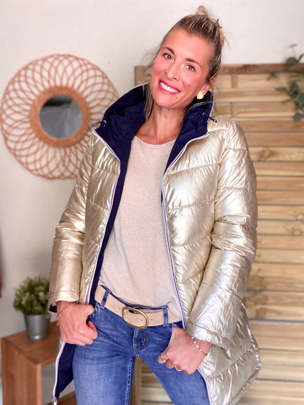 Doudoune imperméable réversible ANGÈLE LONG - Bleu marine - MELYA MELODY
