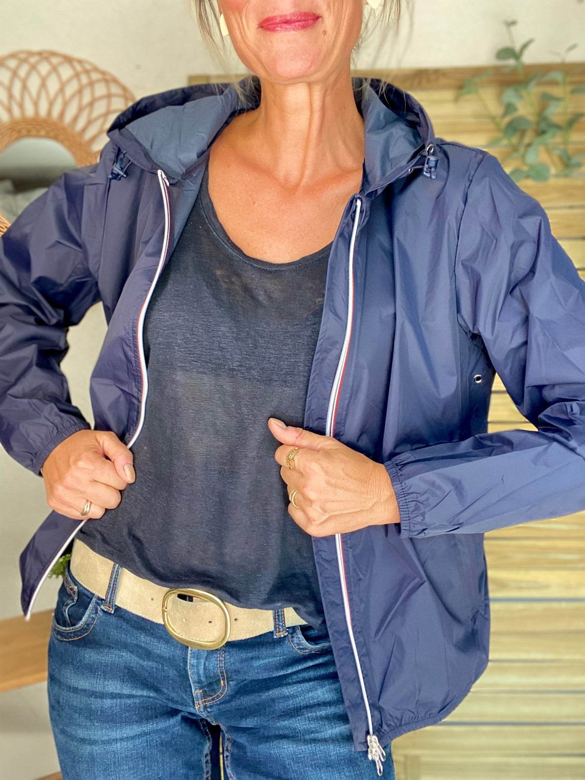 LAURA JO - Coupe vent imperméable ANNA COURT Bleu marine