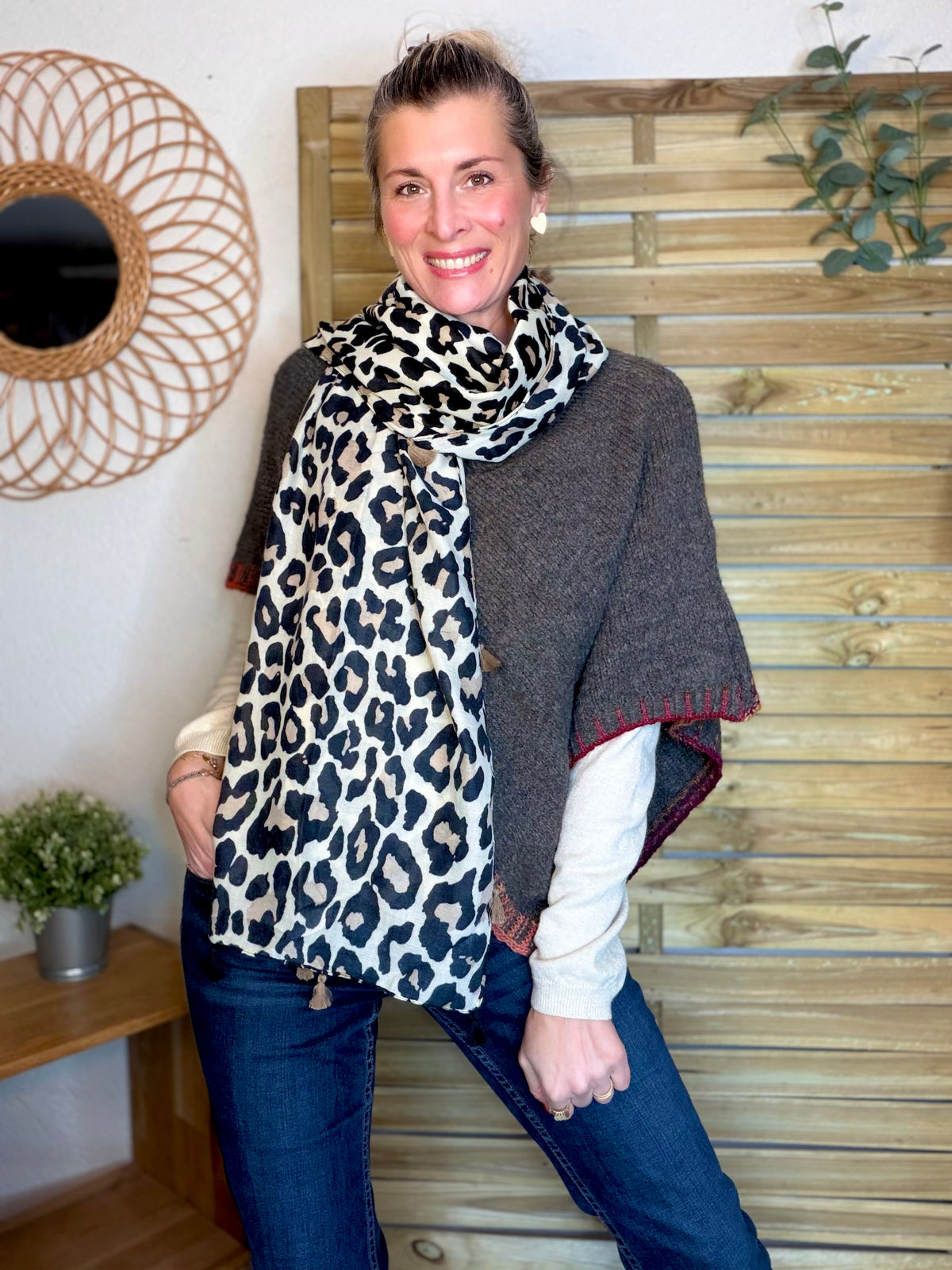 Foulards Léo CLEM - Beige / noir 🐆