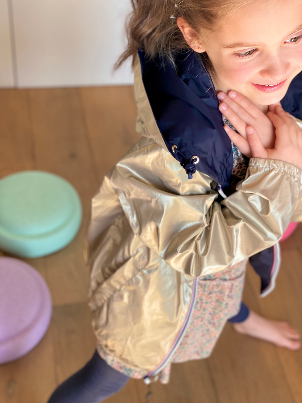 LAURA JO - Imperméable réversible léger GARANCE KIDS enfant (mixte) - Bleu Marine / Doré • DÉSTOCKAGE sur Taille 6 ans