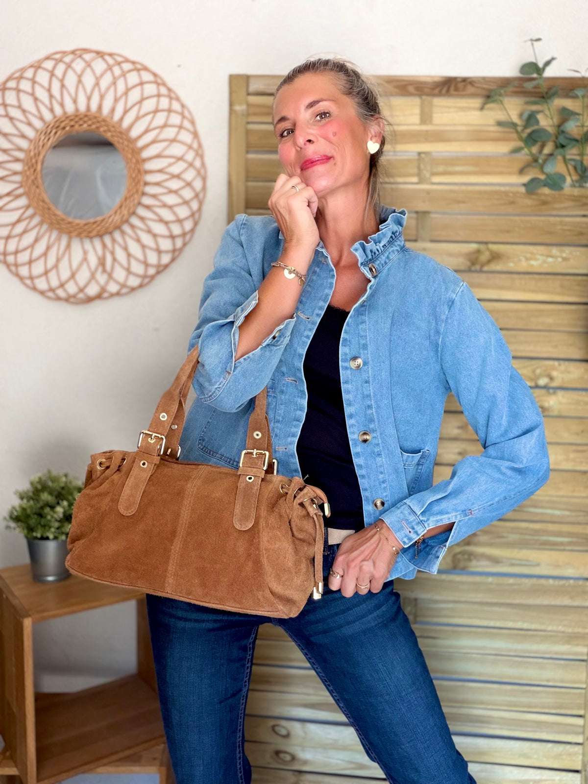 Sac à main en cuir daim GERY - Camel