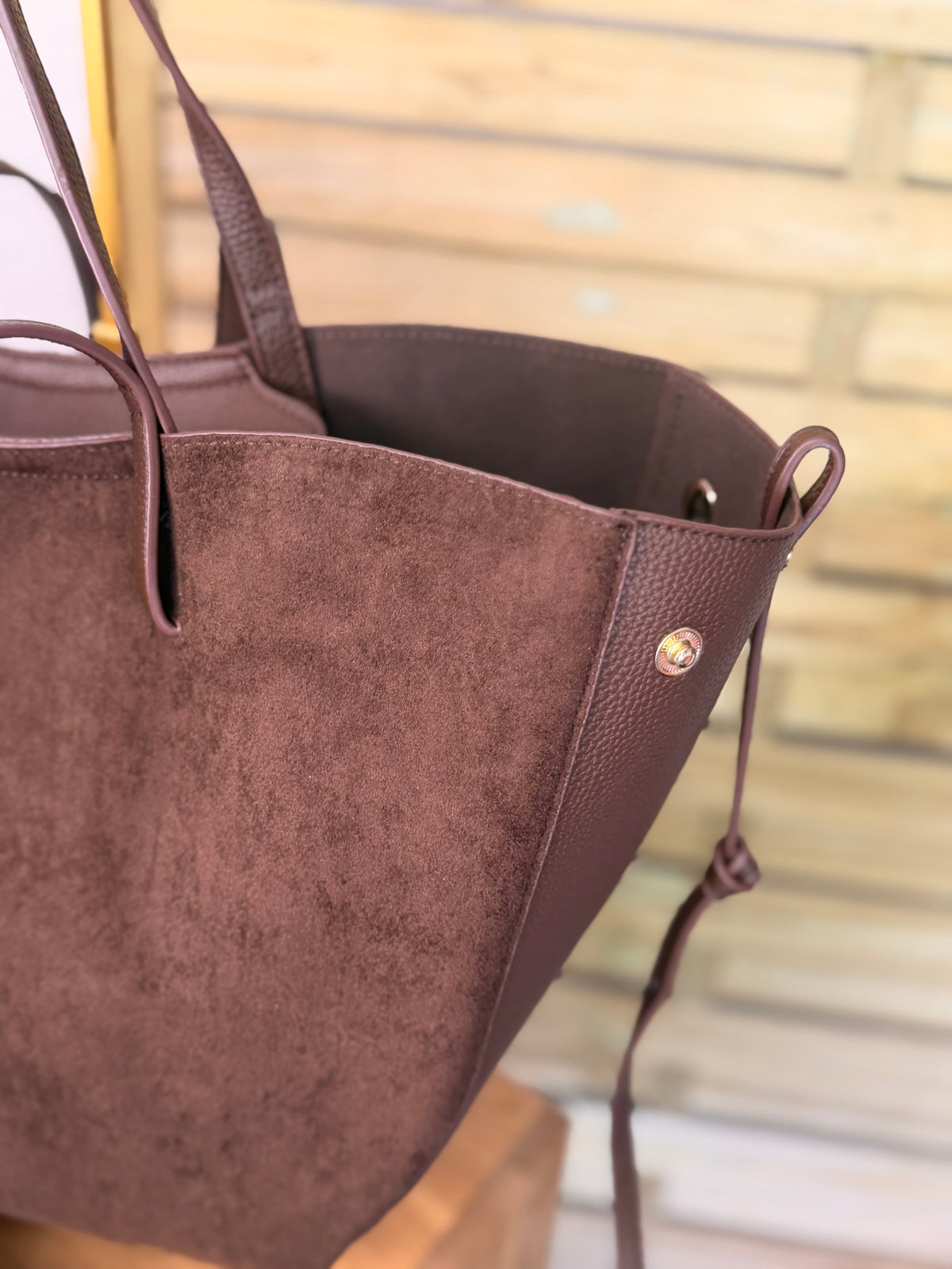 Grand Sac cabas 2 en 1 en simili daim - PAULE Chocolat