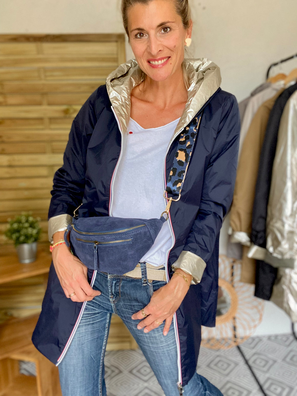 LAURA JO - Imperméable réversible rembourré LOUISON LONG - Marine/Doré
