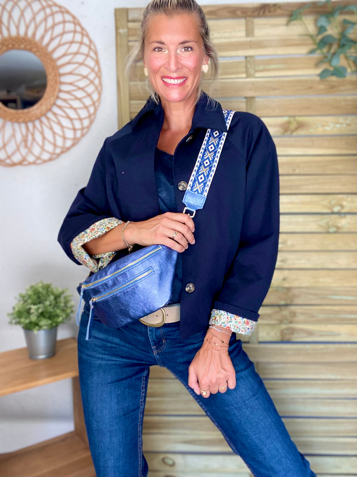Veste Trench en coton bleu marine avec Liberty - MAHAUT- LILI et LALA