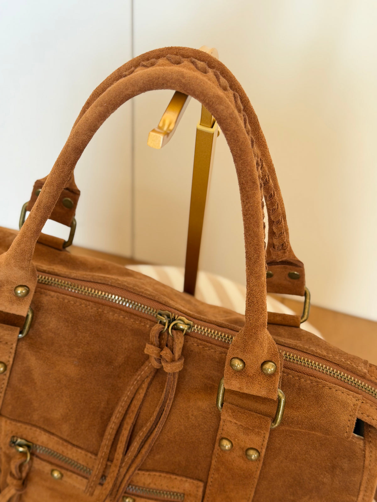 Sac cabas XL en cuir daim • HUNTER Camel