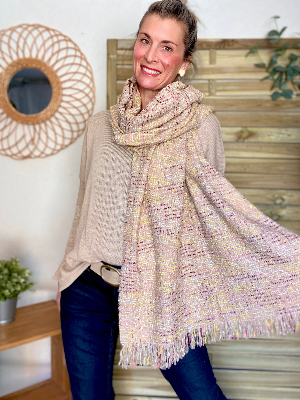 Écharpe douce en laine avec lurex ODILE - Taupe Rose (3 coloris)