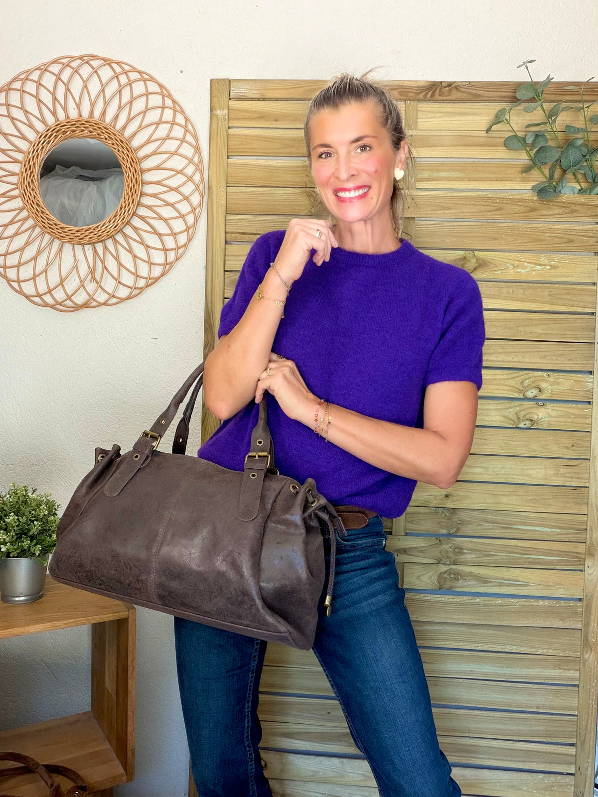 Sac cabas XL en cuir vieilli • COOPER Chocolat