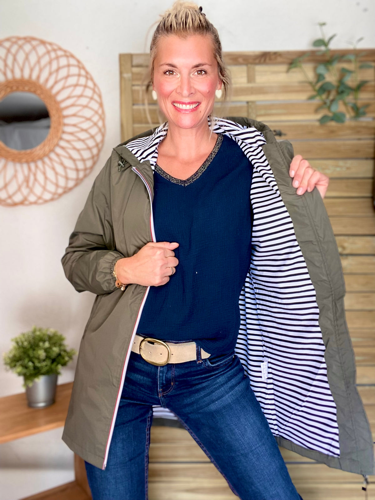 Imperméable doublé unisexe CÉLESTE - LE PETIT BRETON - Kaki (Taille petit) - FIN DE SÉRIE