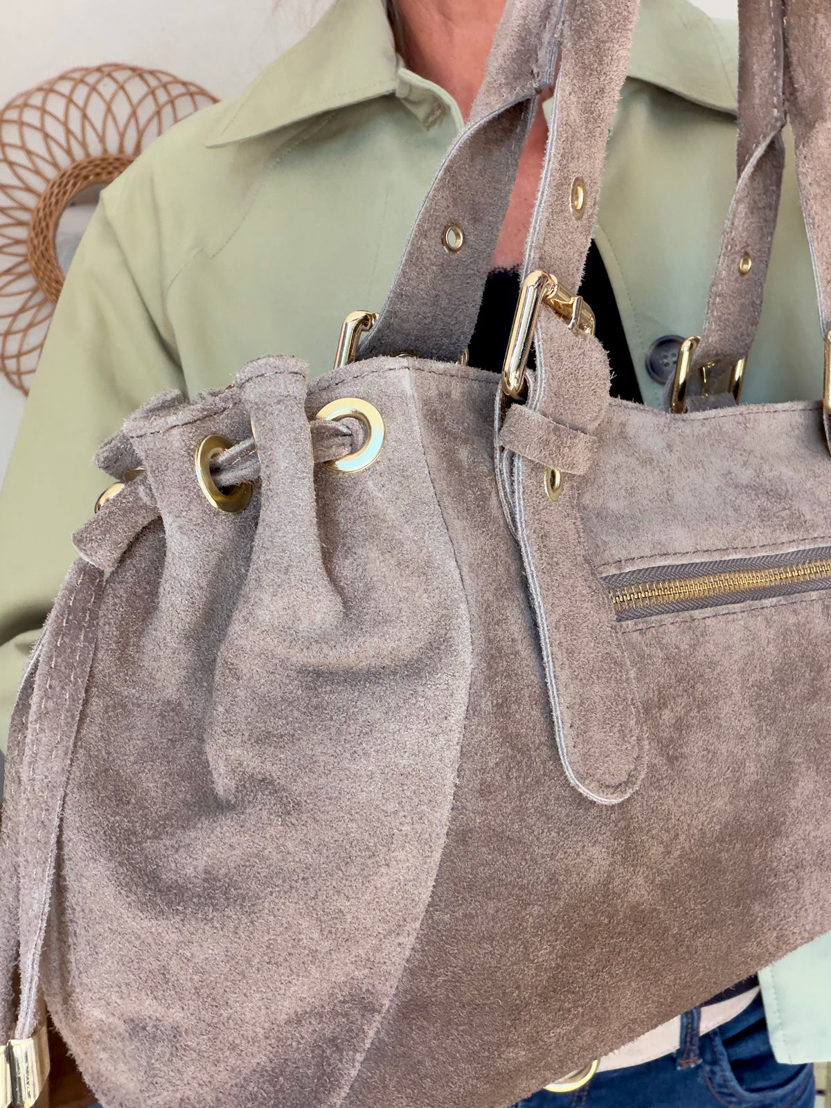 Sac à main en cuir daim GERY - Taupe