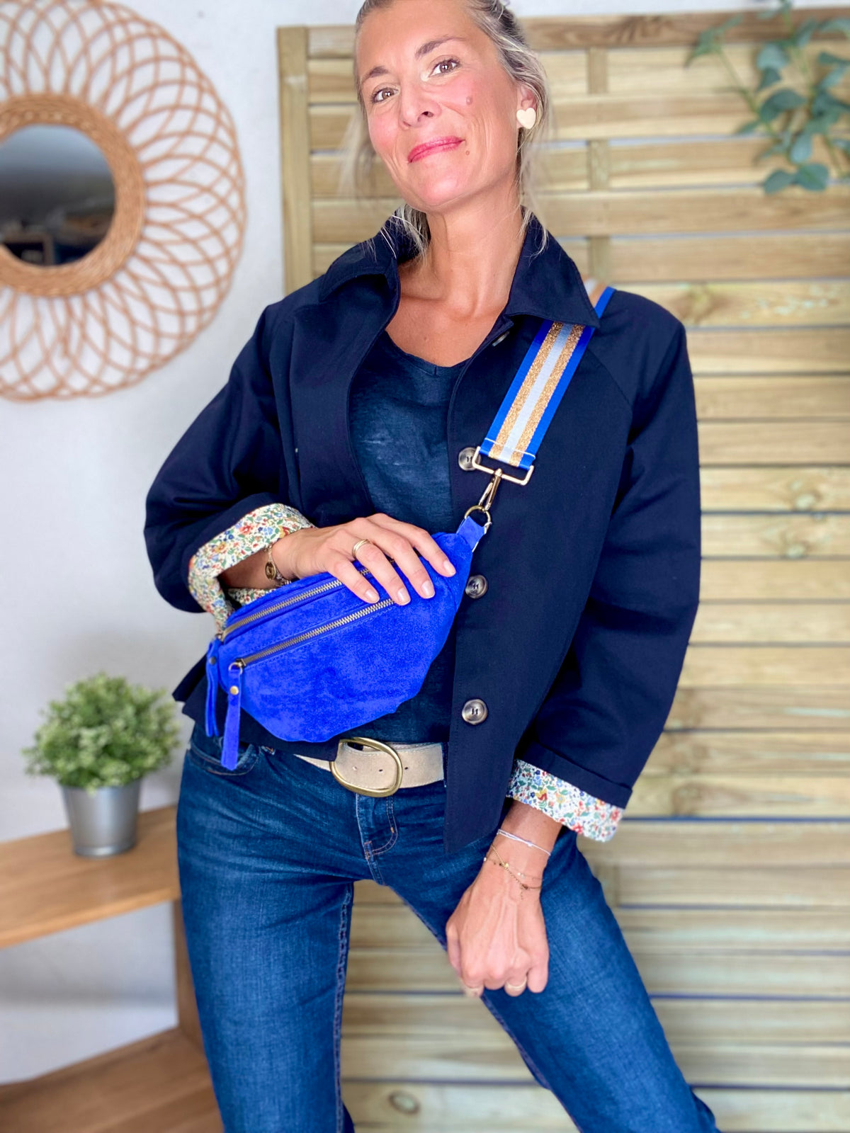 Veste Trench en coton bleu marine avec Liberty - MAHAUT- LILI et LALA