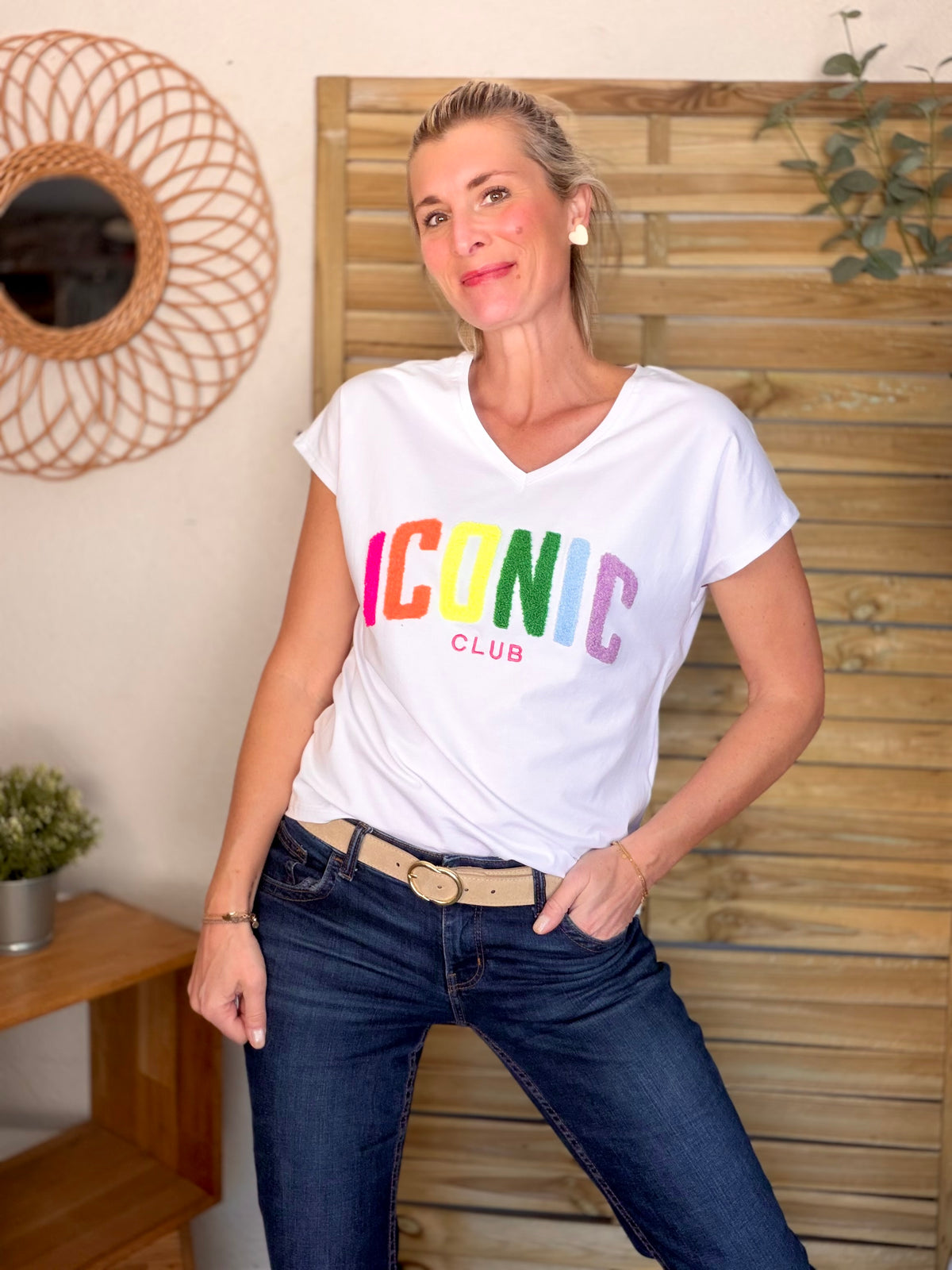 Tee shirt col V ICONIC club MIRANDA Blanc