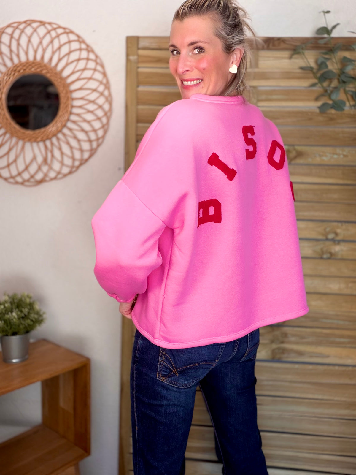 Sweat molleton oversized BISOU Rose / Rouge - MIKA - FIN DE SÉRIE