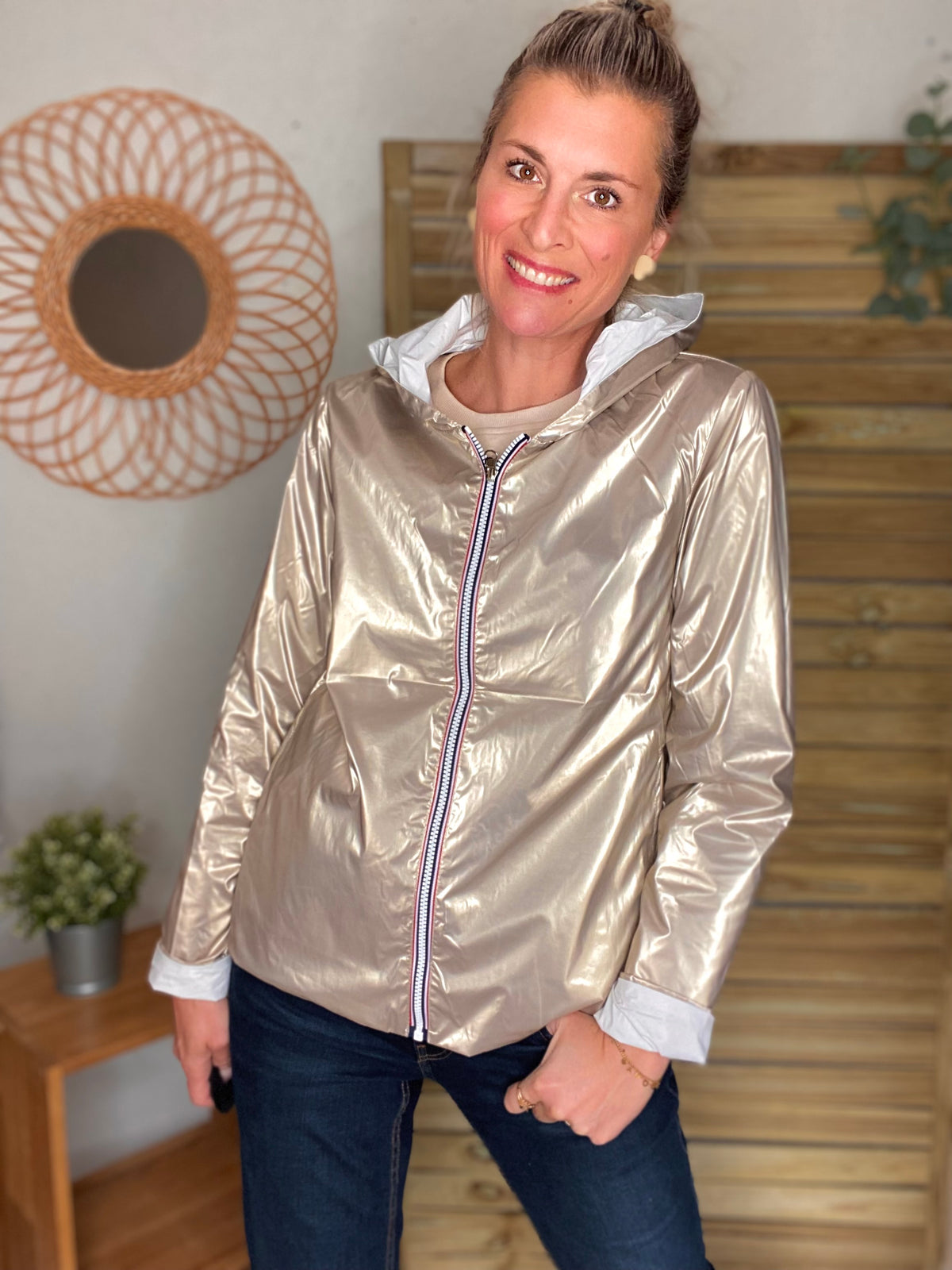 LAURA JO - Imperméable réversible GARANCE COURT léger - Blanc/Doré