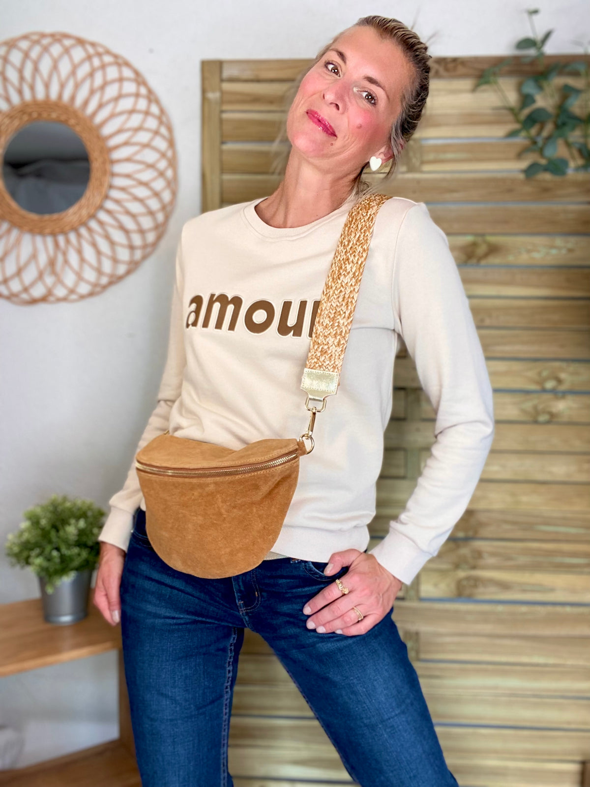 Sweat amour en coton GABRIELLE - Beige et Taupe - FIN DE SÉRIE