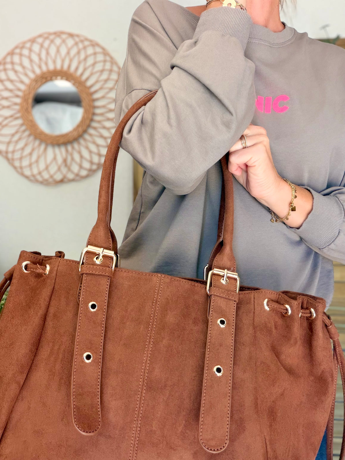 Sac cabas XL simili daim CLÉO Camel