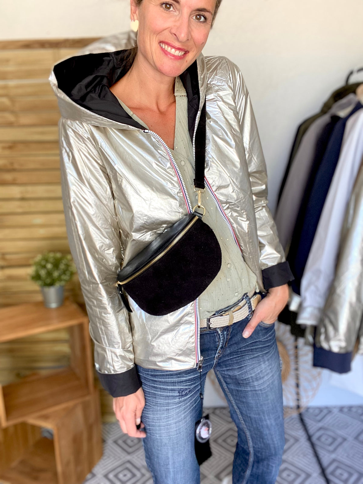 LAURA JO - Imperméable réversible rembourré LOUISON COURT - Noir/Doré • DÉSTOCKAGE sur Taille XL