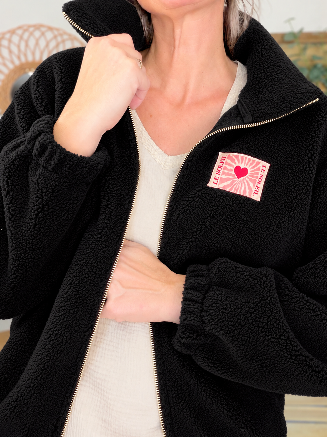 ⚡️ARRIVAGE • Veste teddy Sherpa zippée « Soleil » DORO Noir