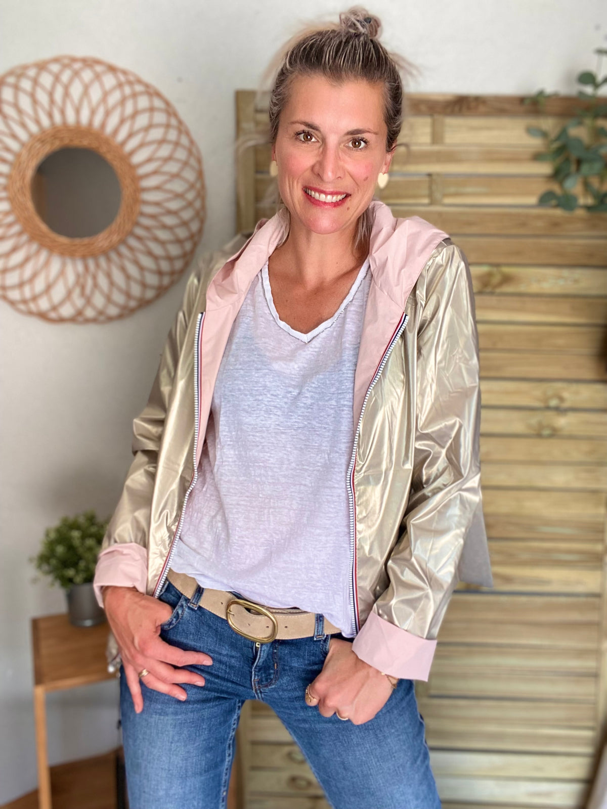 LAURA JO - Imperméable réversible léger GARANCE COURT - Rose/Doré • DÉSTOCKAGE sur Taille XL