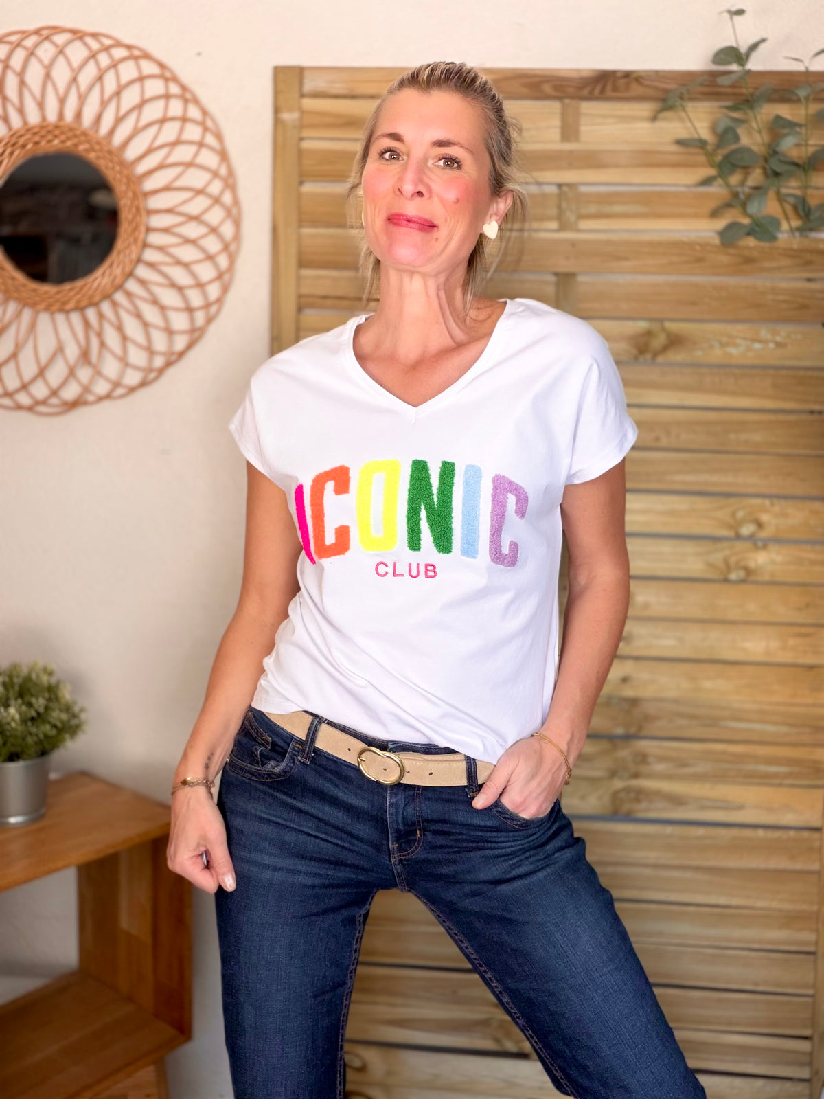 Tee shirt col V ICONIC club MIRANDA Blanc