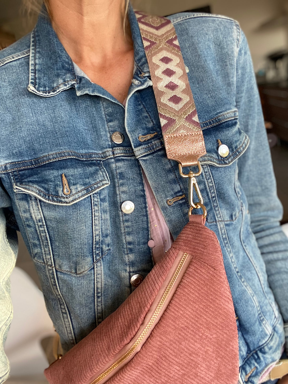 Sangle / Bandoulière en cuir irisé pour sacs / bananes - RACHEL (Losanges horizontaux)