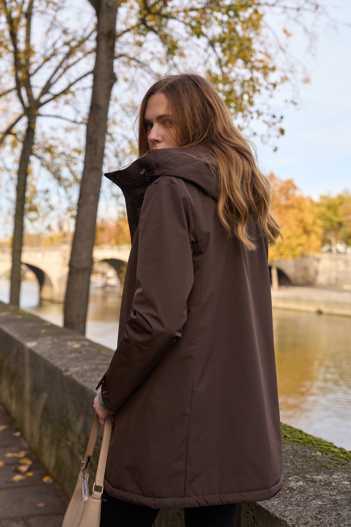 LAURA JO - Parka fourrée imperméable AMBRE LONG - Chocolat / Beige