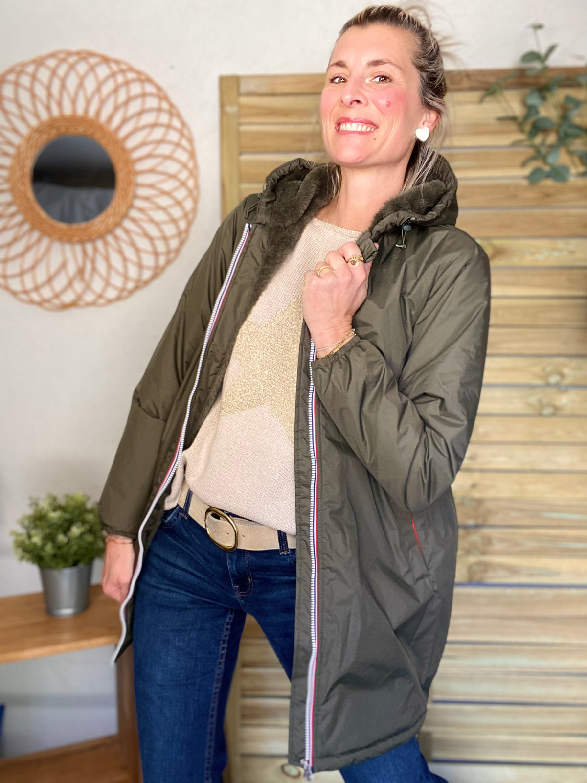 LAURA JO - Parka Imperméable LOUISE LONG fourré - Kaki