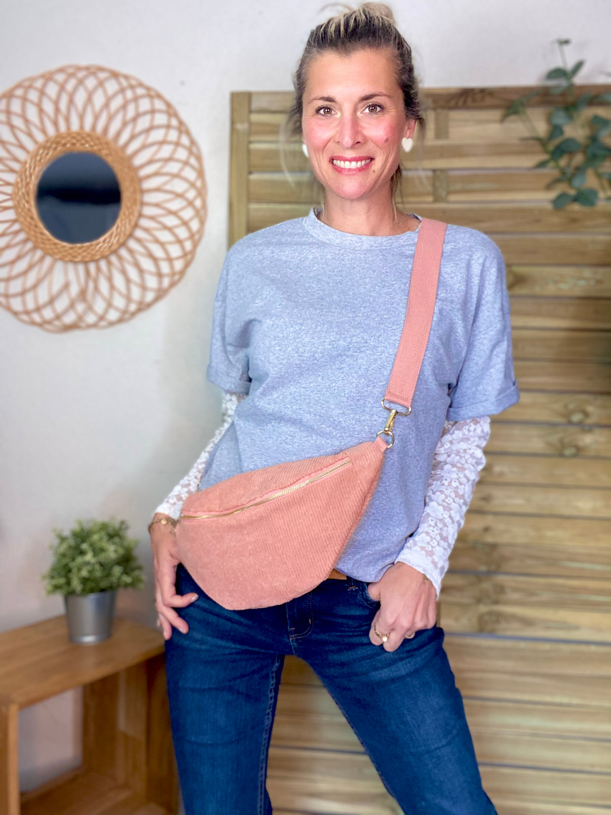 Sac banane XL velours côtelé Ciao Boum - IVY - Rose (20 coloris)