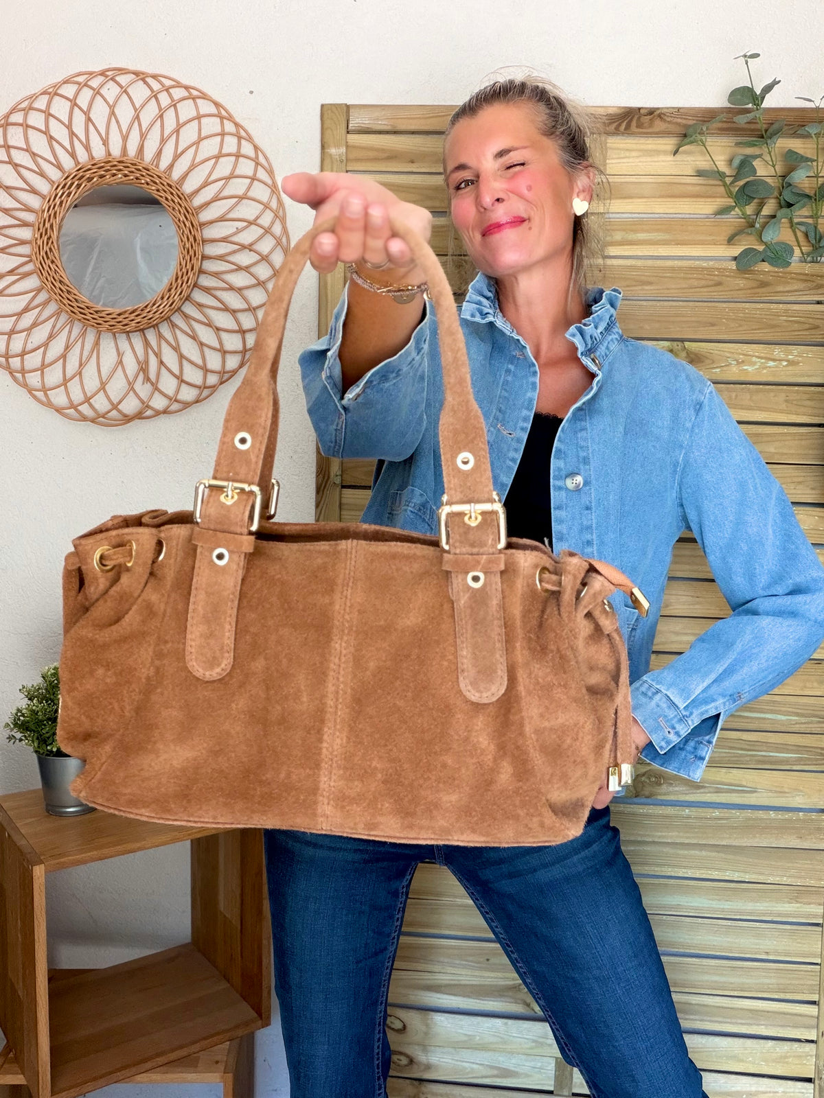 Sac à main en cuir daim GERY - Camel