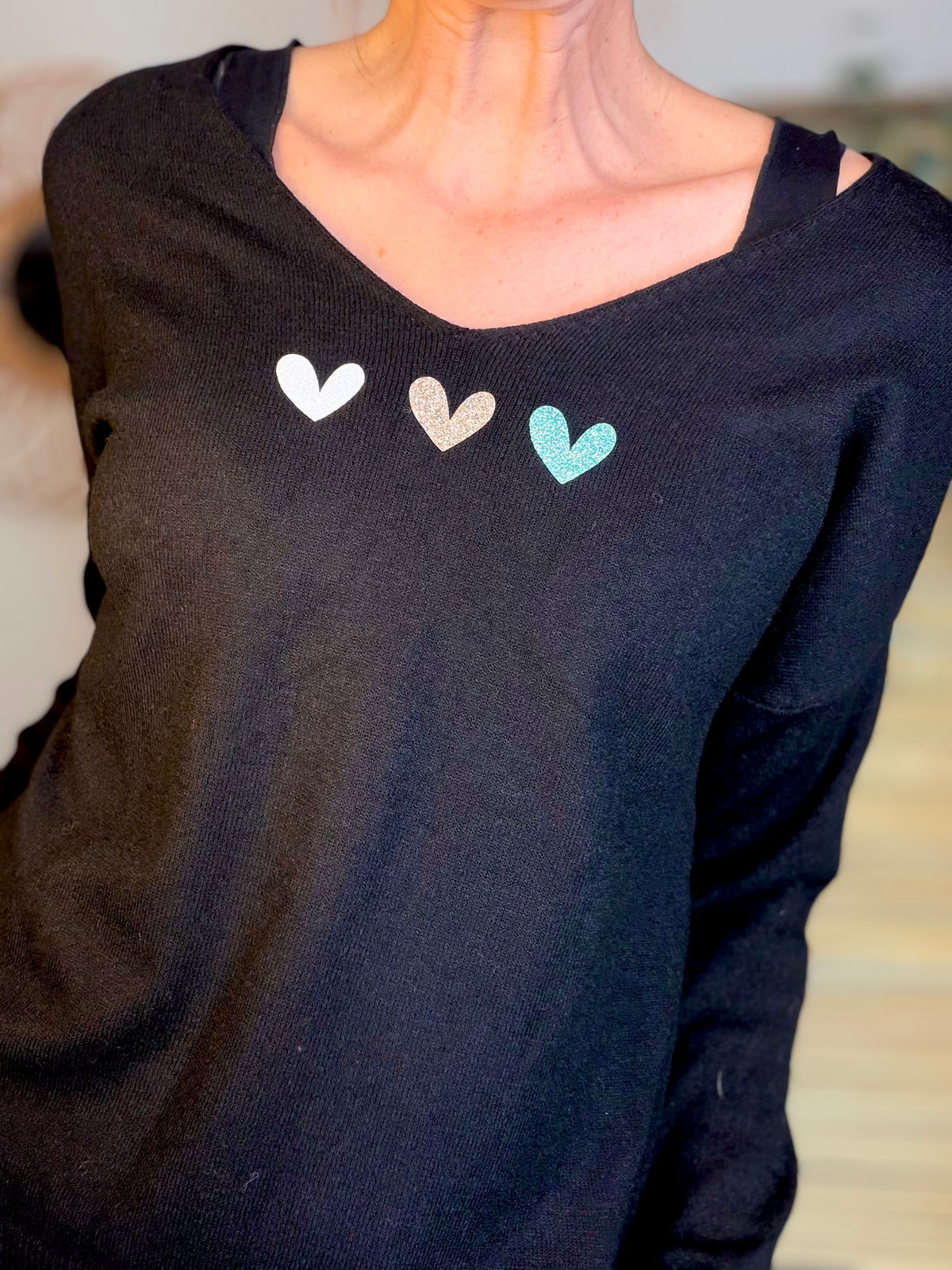 Pull fin 3 cœurs 💛 BERTILLE - Noir - FIN DE SÉRIE