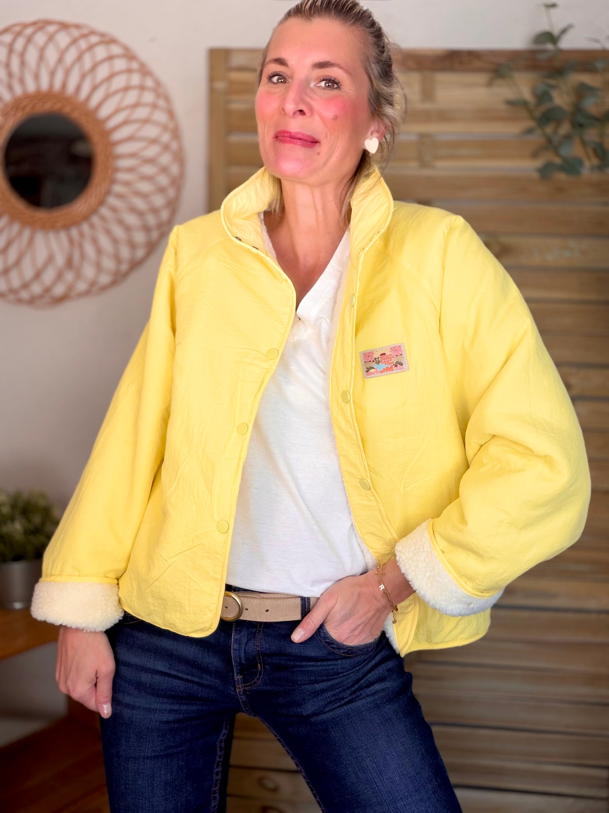 Veste matelassée réversible Sherpa AMÉLIE Jaune - FIN DE SÉRIE