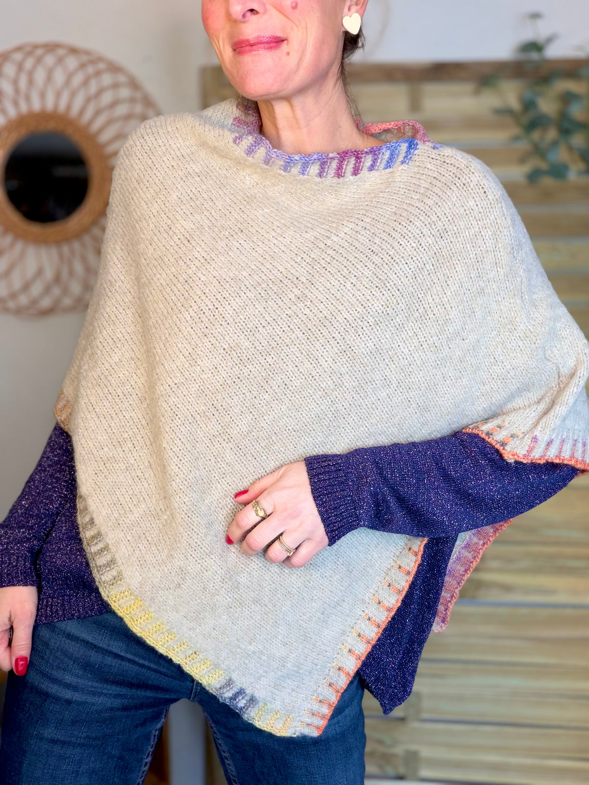 Poncho asymétrique GISÈLE- Beige